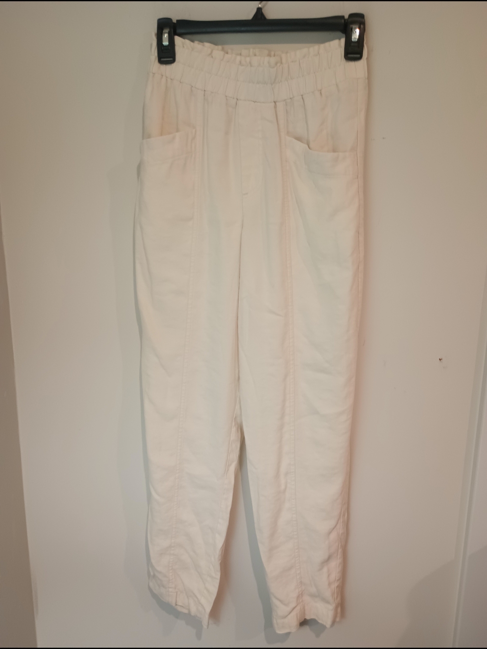 A New Day Women XS Cream Pants Paperbag High Waist Pleated Rayon Blend Casual